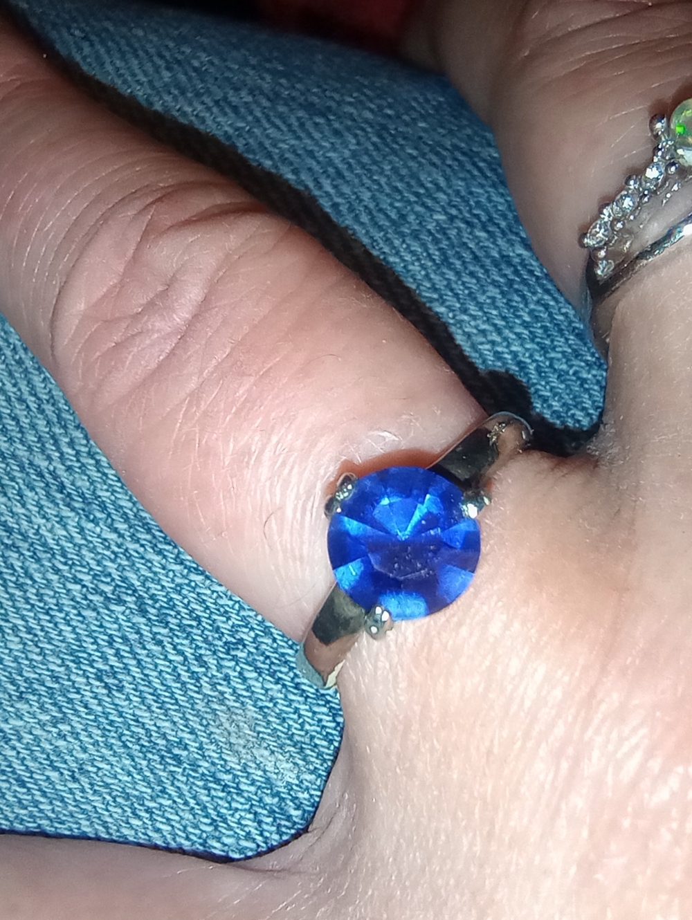 Vintage 925 Blue Crystal Solitaire Ring - Women Jewelry